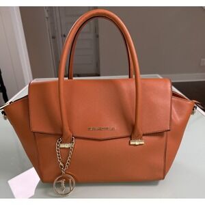 Trussardi Jeans PU Leather Orange Large Handbag w/Shoulder Strap